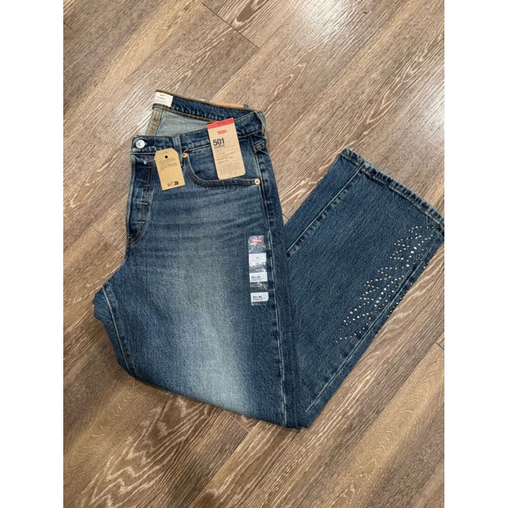 Levi's 501 curve - Dark Blue Denim Jeans with Studded Hem 33x30